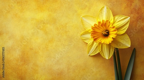 Vibrant yellow daffodil against a warm golden backdrop.