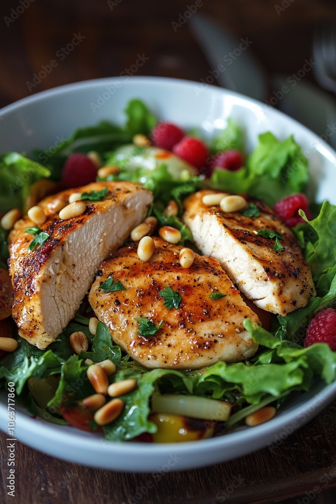 Salat mit Hähnchenfilet in Himbeeren Marinade Salat mit Hähnchenfilet in Himbeeren Marinade