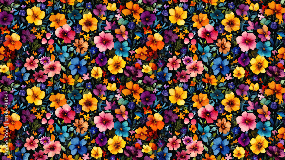 Seamless pattern of vibrant watercolor flowers in various colors perfect for fabric design and home decor Seamless pattern of vibrant watercolor flowers in various colors perfect for fabric design and home decor