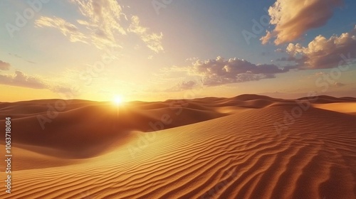 Golden Sand Dunes at Sunset in Desert Landscape