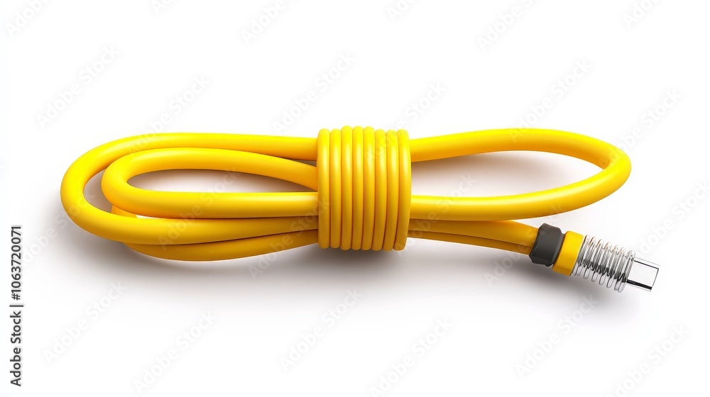 Yellow USB-C Cable, Coiled, Isolated Yellow USB-C Cable, Coiled, Isolated