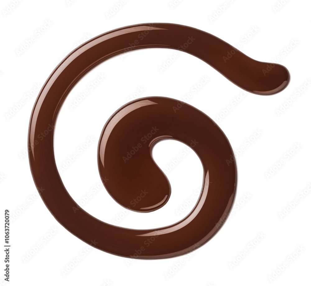 Round dark chocolate sauce swirl on white background Round dark chocolate sauce swirl on white background