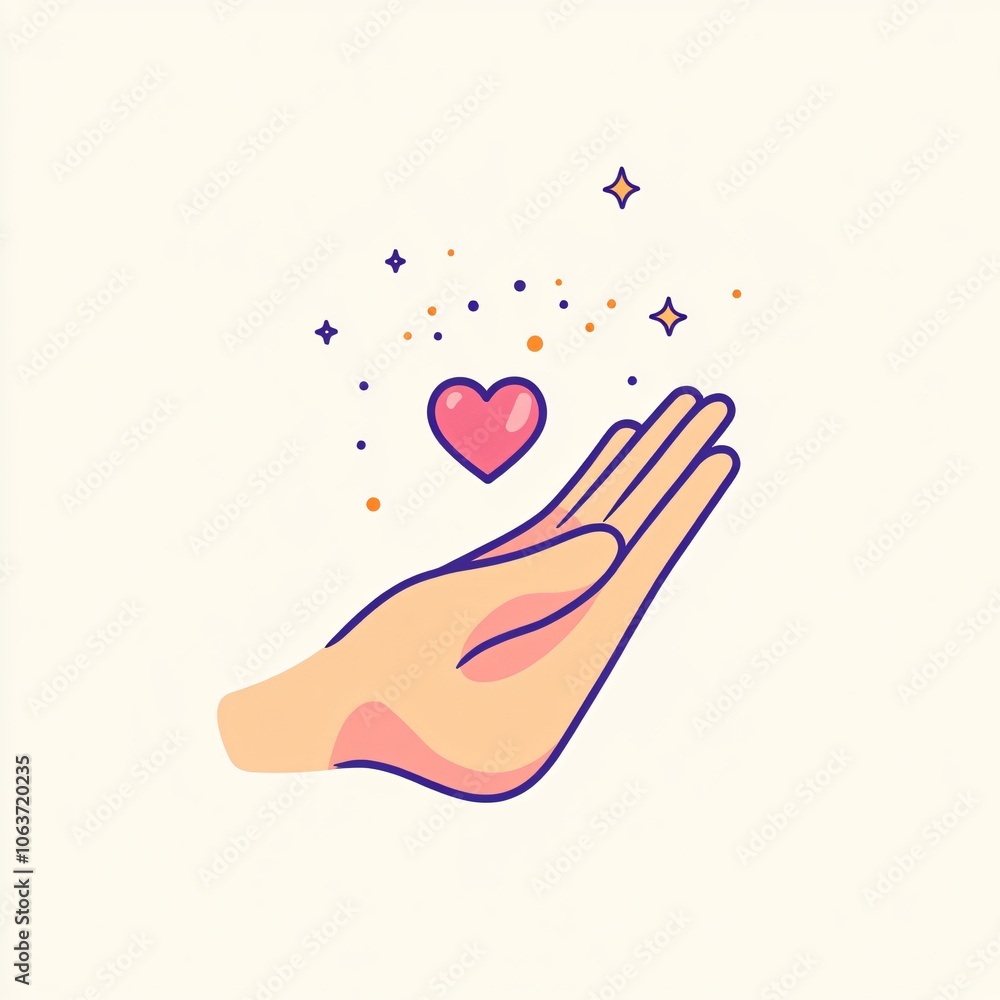 Hand Holding Heart with Stars Illustration Hand Holding Heart with Stars Illustration