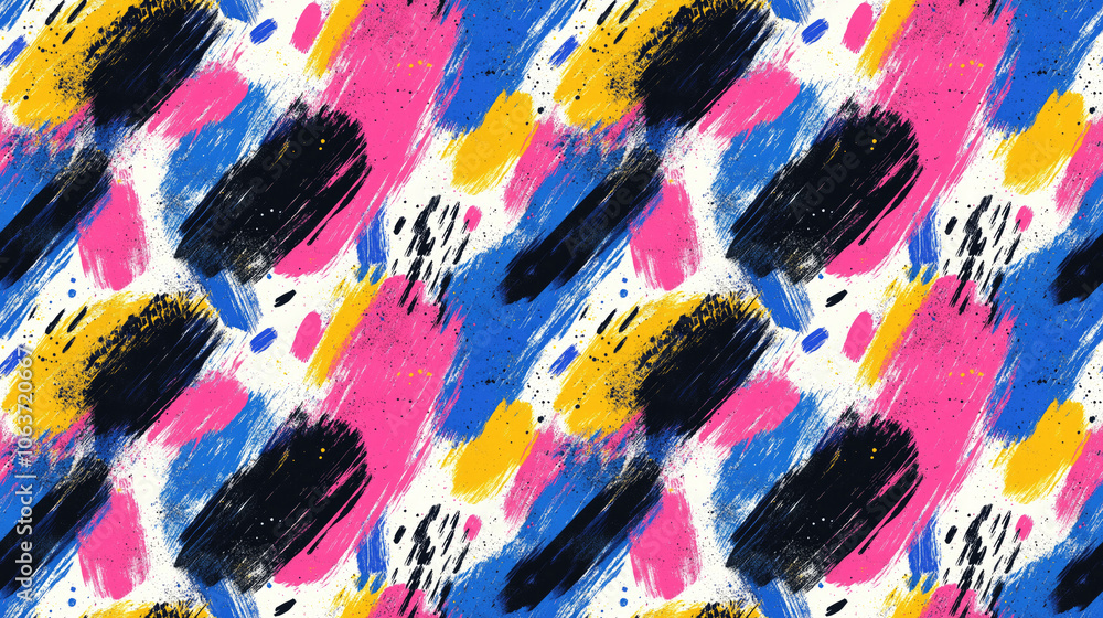 Colorful seamless pattern of brush stroke graphics with abstract shapes and textures ideal for design projects and background applications art modern decor Colorful seamless pattern of brush stroke graphics with abstract shapes and textures ideal for design projects and background applications art modern decor