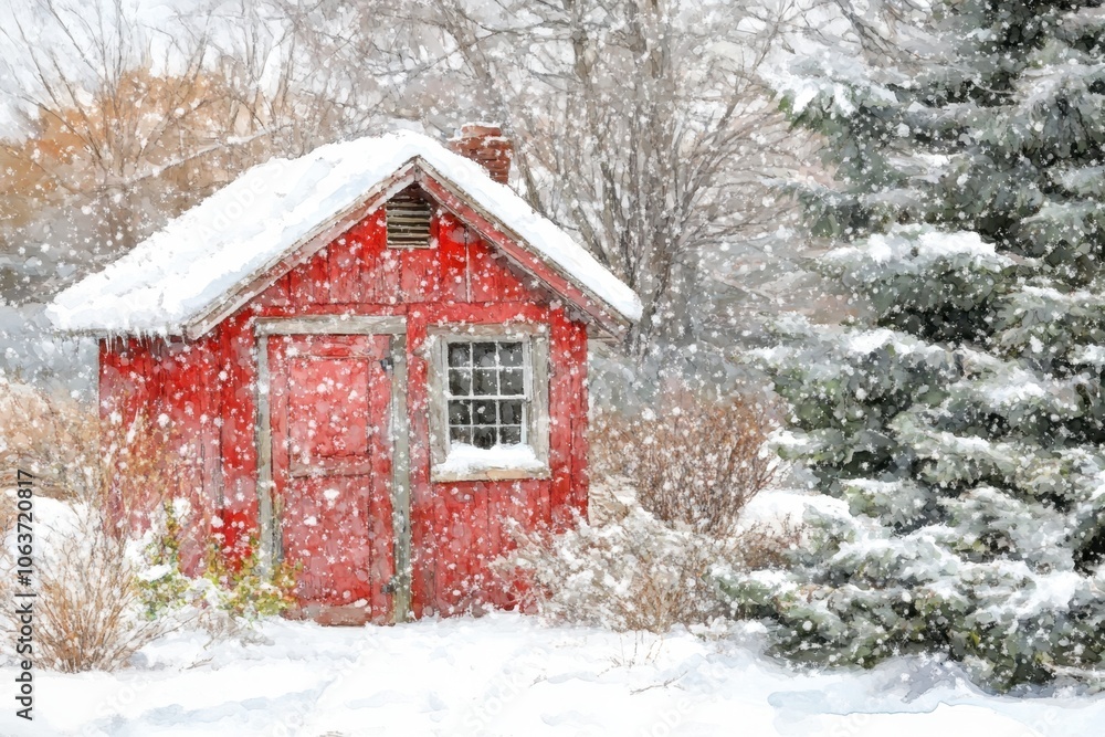 cozy red cabin in serene snowy landscape winter cozy red cabin in serene snowy landscape winter