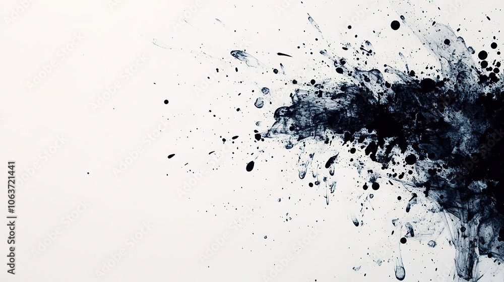Black ink explosion on white background, dynamic splatter Black ink explosion on white background, dynamic splatter