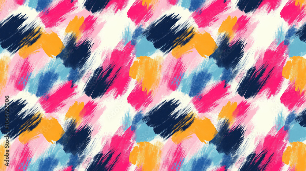 Seamless abstract pattern featuring brush stroked painted textures in vibrant colors ideal for textile design home decor and digital backgrounds