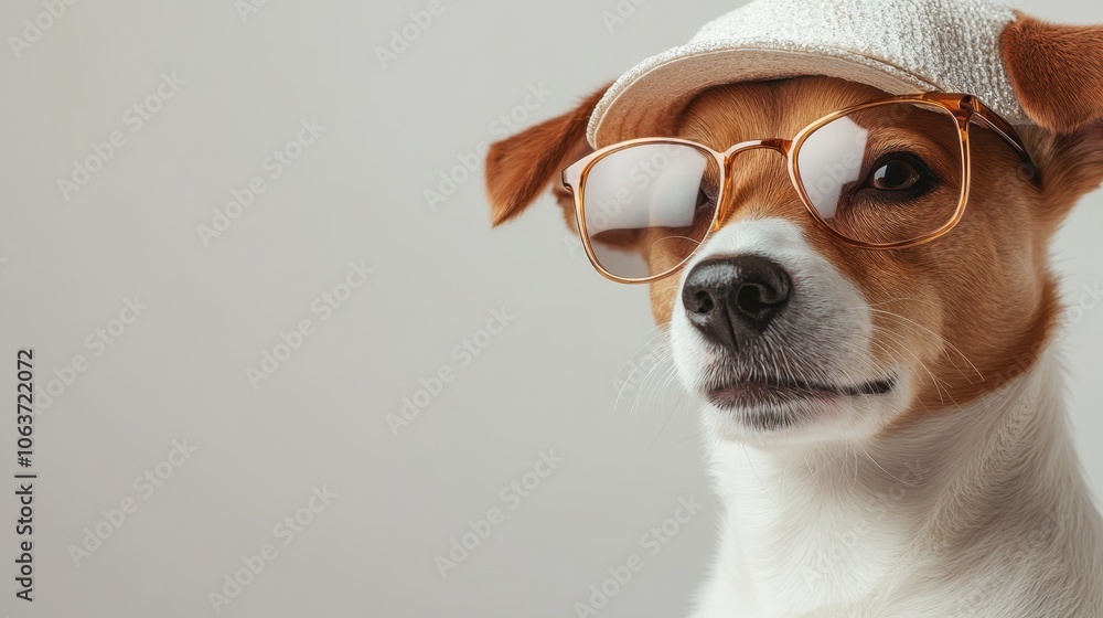 A sophisticated dog showcases its fashionable persona in a stylish cap and glasses, evoking warmth and style, perfect for pets and fashion lovers alike. A sophisticated dog showcases its fashionable persona in a stylish cap and glasses, evoking warmth and style, perfect for pets and fashion lovers alike.