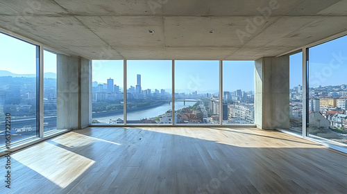 Modern Empty Room with City...
