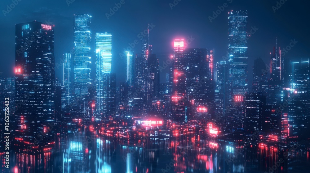 A captivating cyberpunk-inspired cityscape at night, with neon-lit skyscrapers reflecting over the serene waters, depicting an advanced technological metropolis. A captivating cyberpunk-inspired cityscape at night, with neon-lit skyscrapers reflecting over the serene waters, depicting an advanced technological metropolis.