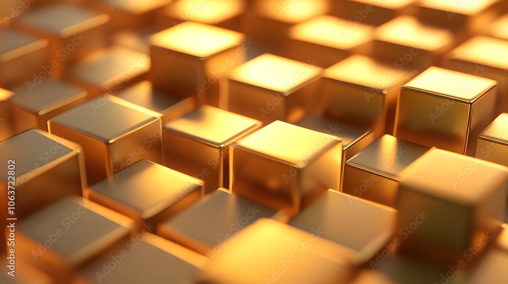 Abstract Golden Cubes Representing Growth and Prosperity Abstract Golden Cubes Representing Growth and Prosperity