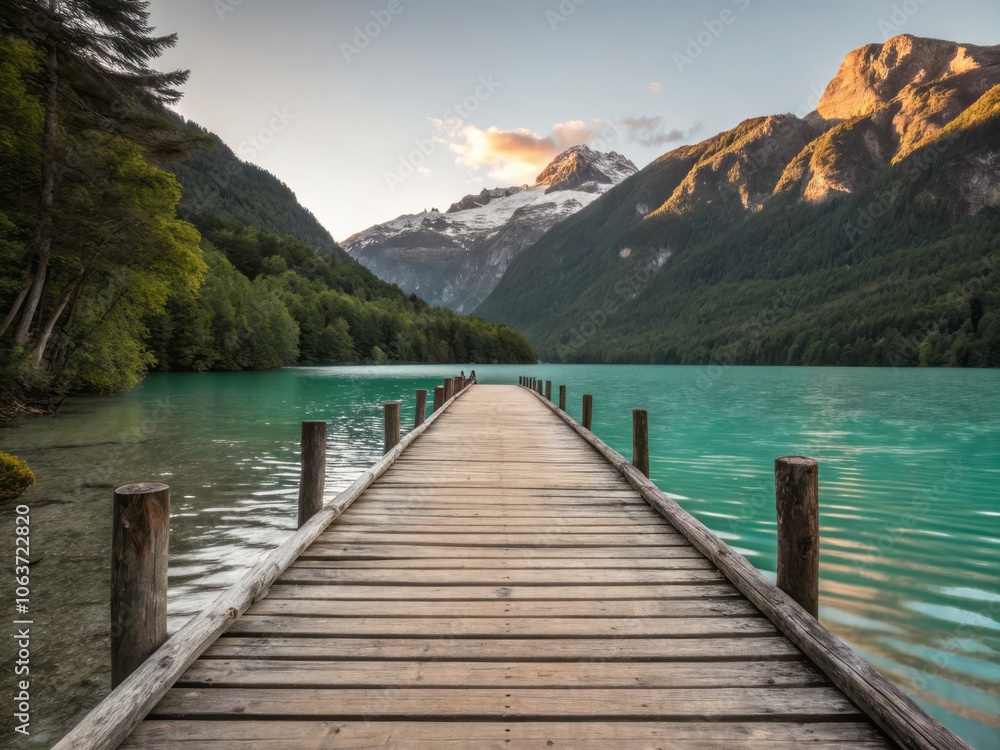Soft Golden Light Illuminates a Serene Wooden Pier Extending into Calm Waters at Sunset Soft Golden Light Illuminates a Serene Wooden Pier Extending into Calm Waters at Sunset