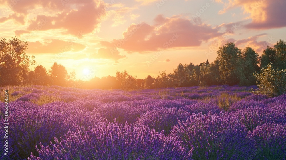 Fototapeta premium Lavender Field at Sunrise
