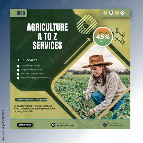 Agriculture, lawn or gardening services social media post banner template ai generated