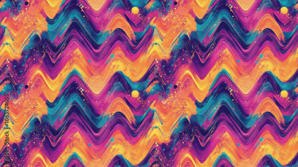 Vibrant seamless pattern featuring psychedelic art with zigzag designs and space dyed fabric perfect for trendy fashion and home decor Vibrant seamless pattern featuring psychedelic art with zigzag designs and space dyed fabric perfect for trendy fashion and home decor
