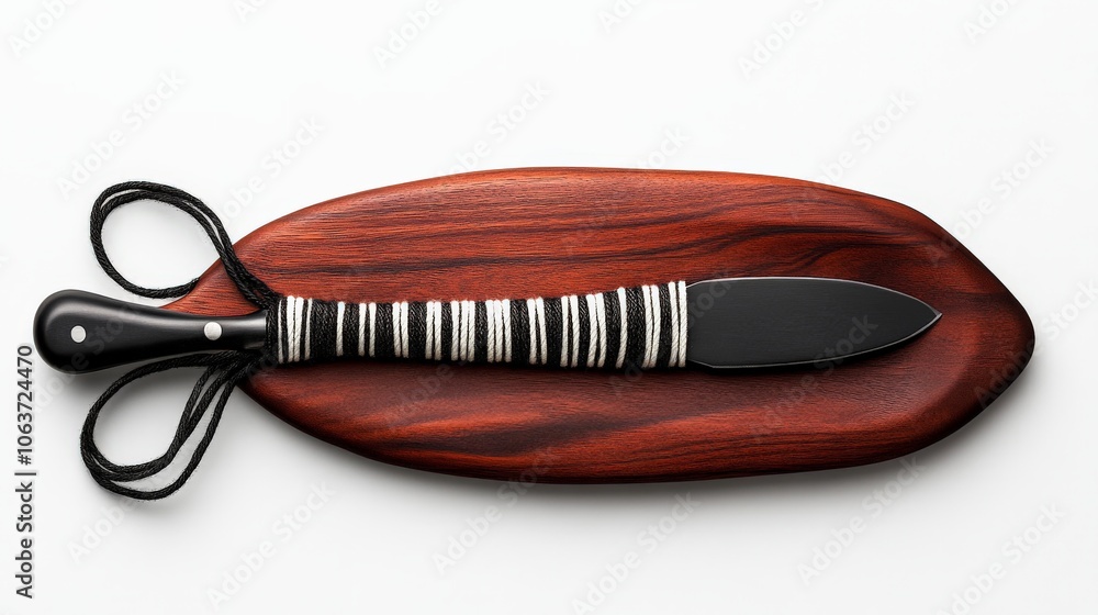 Elegant Black and White Butter Knife on Rich Wood Board Elegant Black and White Butter Knife on Rich Wood Board