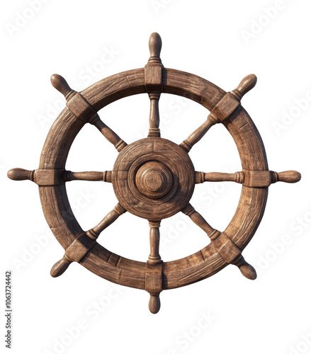 Wooden ship's wheel, transparent background, PNG