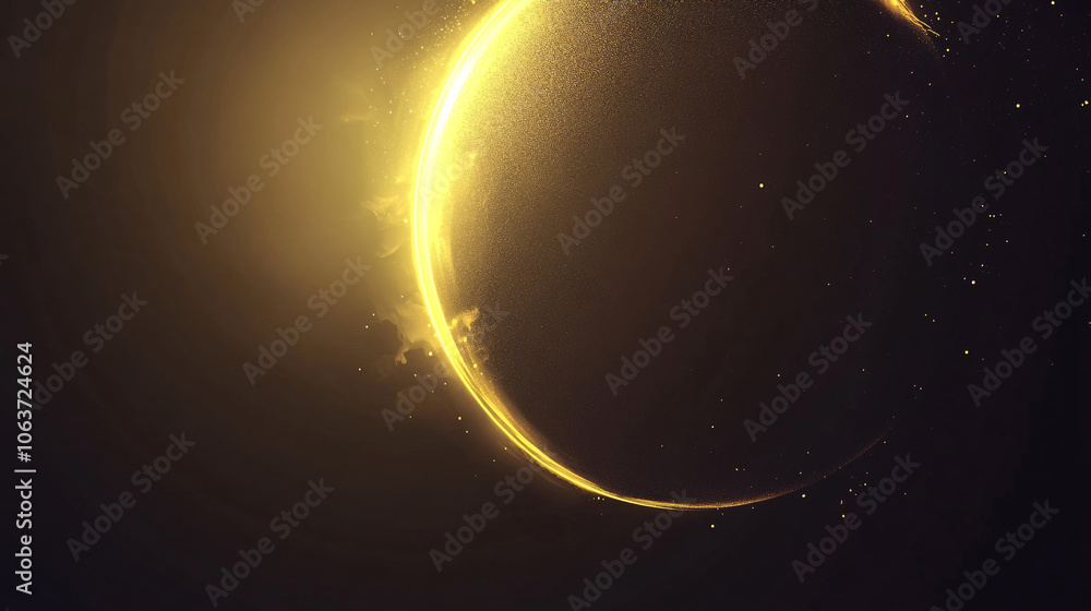 Obraz premium Amazing solar eclipse with yellow rays of light on the starry sky. Sun and moon in space