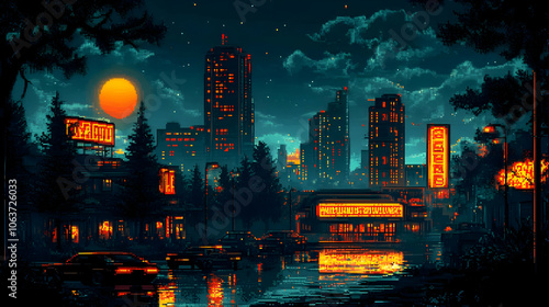 Pixel Art Cityscape Night I...