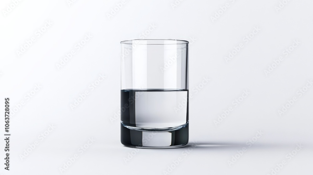 Half Full Glass: A simple glass of water sits on a clean white surface, half-filled, offering a minimalist yet potent image of perspective and hope. Half Full Glass: A simple glass of water sits on a clean white surface, half-filled, offering a minimalist yet potent image of perspective and hope.