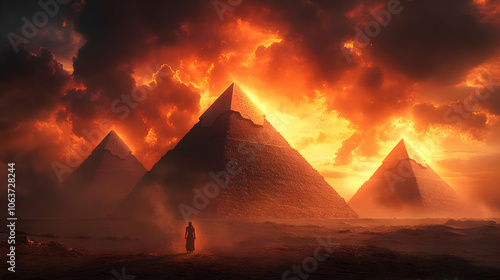 Pyramids in Fiery Sky Illus...