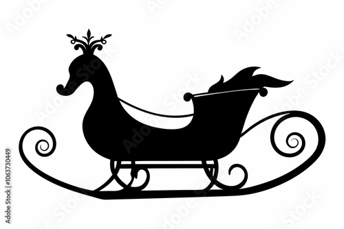 
Santa sleigh silhouette, Christmas slide black icon vector, Christmas sleigh 