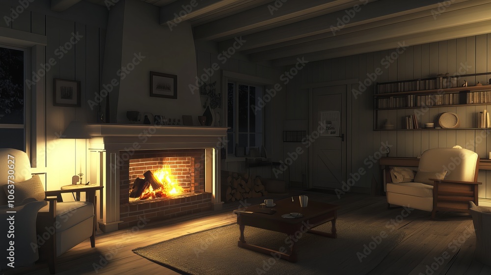 Cozy up on a winter night in a Scandinavian cottage. The fireplace crackles with a warm fire, casting a glow on the room. You sip on a hot drink, enjoying the peace and quiet of the moment. Cozy up on a winter night in a Scandinavian cottage. The fireplace crackles with a warm fire, casting a glow on the room. You sip on a hot drink, enjoying the peace and quiet of the moment.