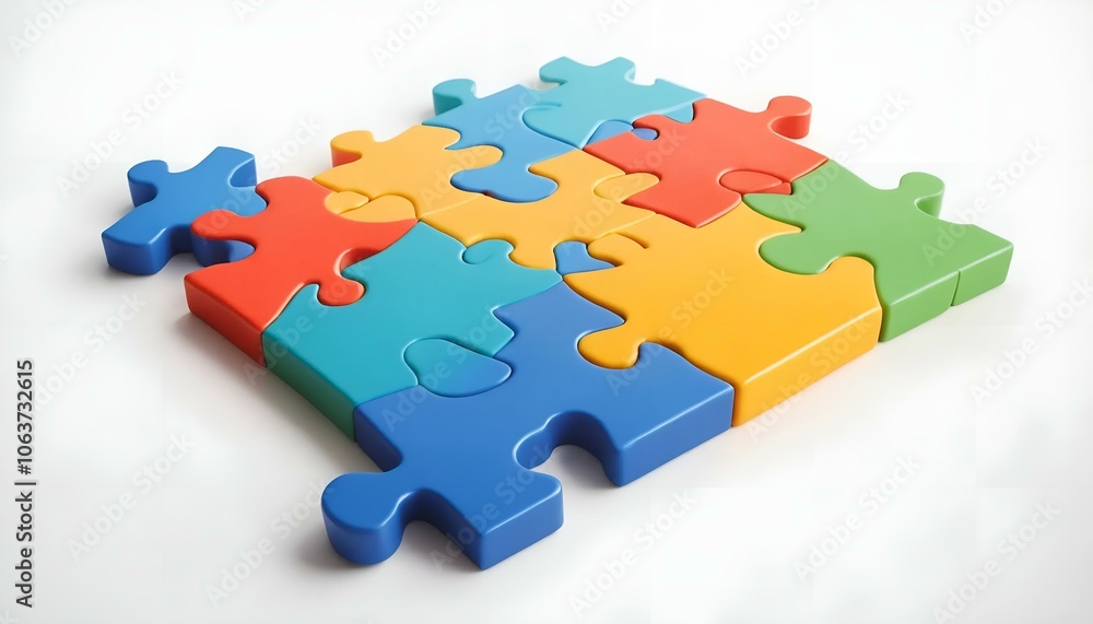 Fototapeta premium Abstract puzzle pieces fitting together, symbolizing unity and teamwork concept
