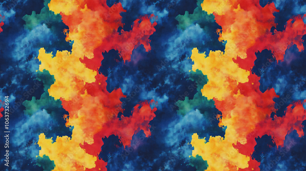 Obraz premium Seamless indigo acrylic pattern featuring sun stains and rainbow camouflage designs ideal for unique fabric applications