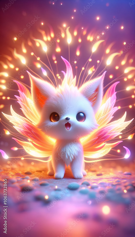 Cute Nine-tailed Fox Cub with Magical Glow Cute Nine-tailed Fox Cub with Magical Glow