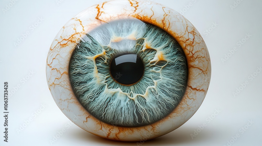 Obraz premium realistic human eyeball rests against a pristine white background offering a detailed view that highlights its intricate structure and natural beauty through 3d rendering