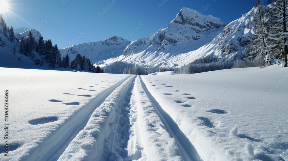 Scenic Ski Tracks in Snowy Landscape Scenic Ski Tracks in Snowy Landscape