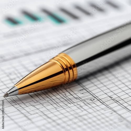 A close-up of a pen resting on a grid-patterned document.