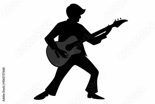 Guitarist silhouette. Man playing guitar silhouette black icon on white background.