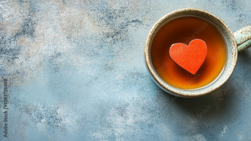 A heart-shaped paper cutout floating in a cup of tea, symbolizing love and warmth. A heart-shaped paper cutout floating in a cup of tea, symbolizing love and warmth.