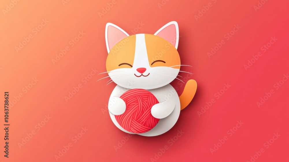 Adorable Playful Cat with Yarn Ball Sticker Adorable Playful Cat with Yarn Ball Sticker
