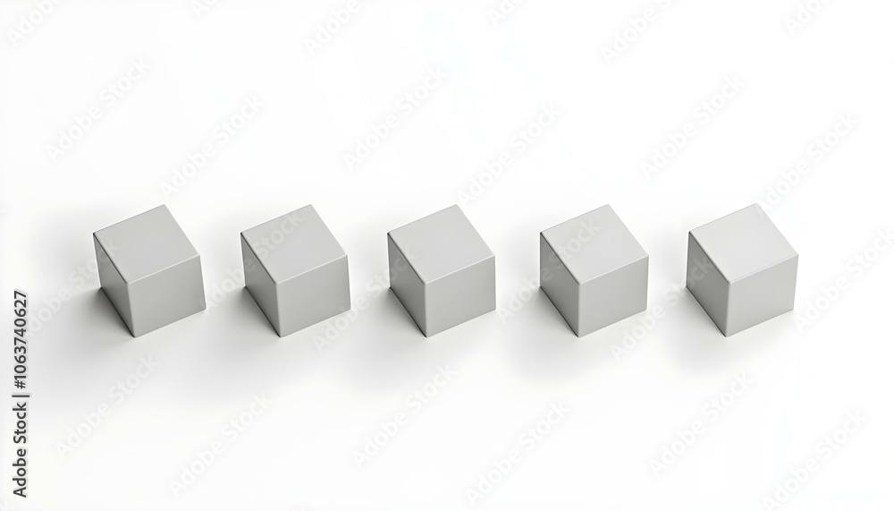 Five Blank Grey Cubes on White Background for Mockup Design Five Blank Grey Cubes on White Background for Mockup Design