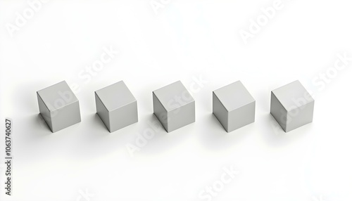 Five Blank Grey Cubes on White Background for Mockup Design