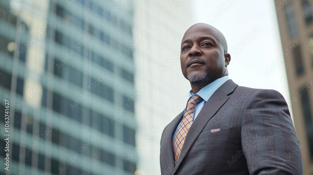 Middle-aged Black Man Businessman, Corporate Concept, Confident in Leadership Middle-aged Black Man Businessman, Corporate Concept, Confident in Leadership