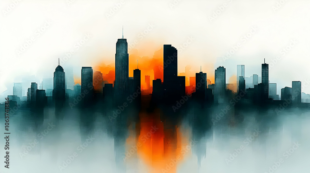 Obraz premium Cityscape Illustration with Watercolor Effect
