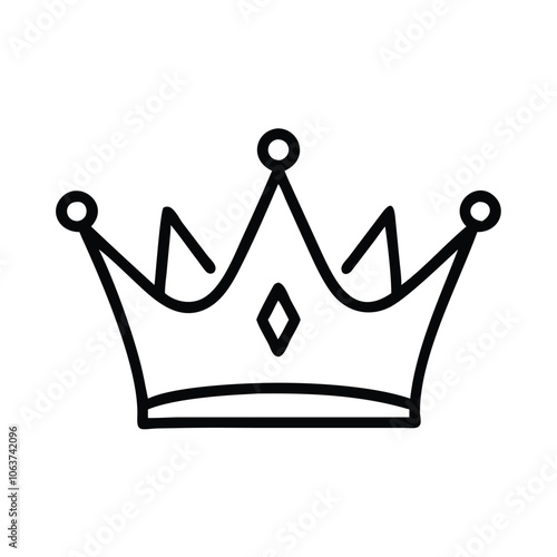 Simple crown icon in black outline, Minimalist black outline of a crown with a central jewel, representing royalty, leadership, and elegance in a straightforward design.