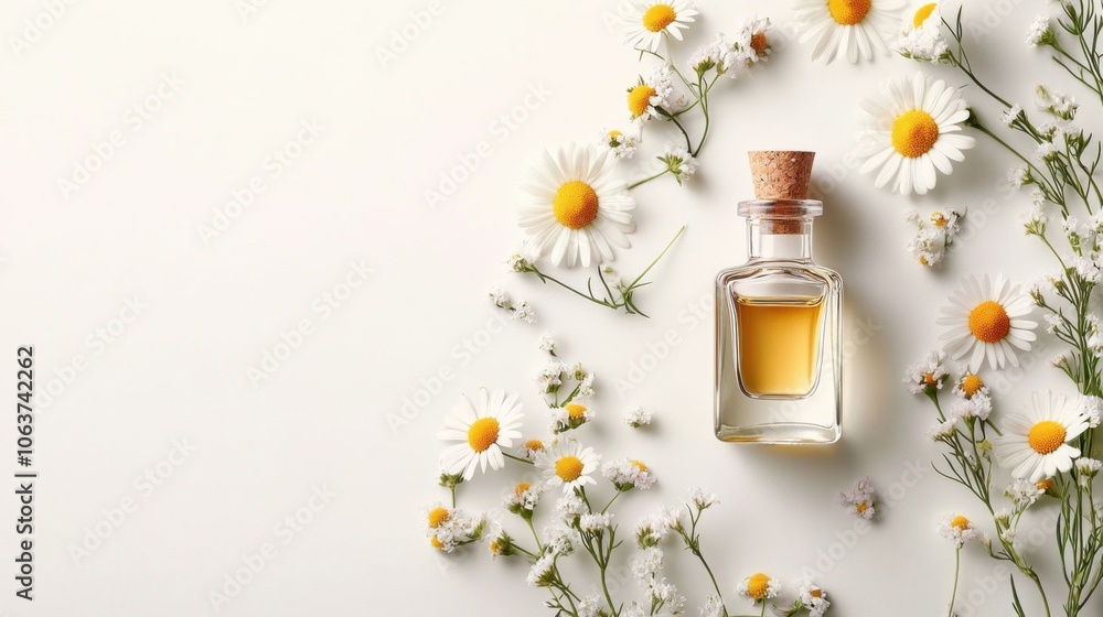 Chamomile Essential Oil with Fresh Flowers Arrangement Chamomile Essential Oil with Fresh Flowers Arrangement
