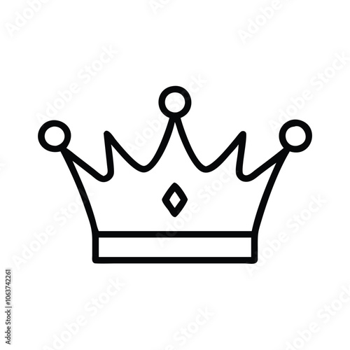 Simple crown icon in black outline, Minimalist black outline of a crown with a central jewel, representing royalty, leadership, and elegance in a straightforward design.