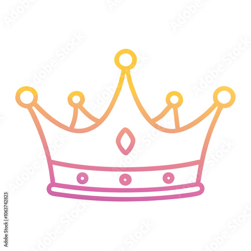 Gradient crown icon with jewel outline, Modern gradient outline of a crown with a central jewel, symbolizing royalty, elegance, and style in vibrant pink and blue tones.
