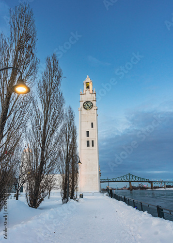 Snow Covered Clocktower Lighthouse in the Winter