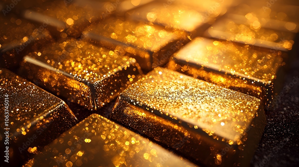 Golden Bars Reflecting Light and Sparkle Golden Bars Reflecting Light and Sparkle