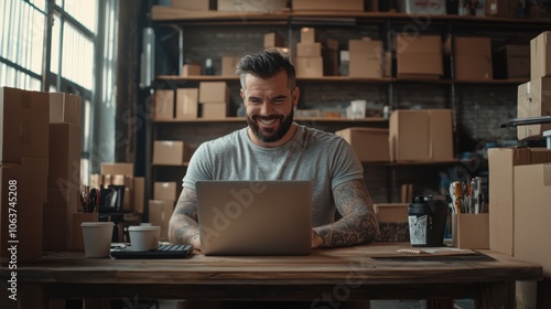 The Man at Laptop Workspace