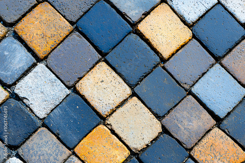 aged brick paving stones arranged in intricate pattern