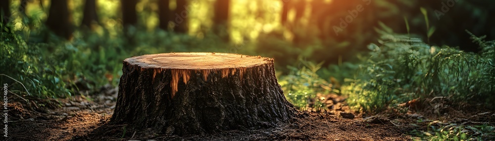 A Tree Stump in a Lush Forest Setting A Tree Stump in a Lush Forest Setting