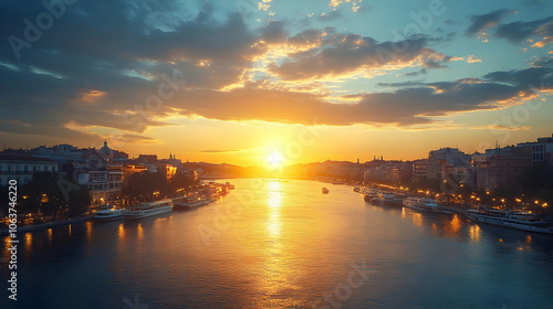 Golden Sunset Over City Riv...